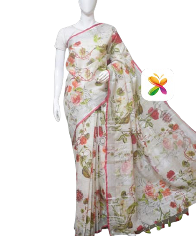 PURE LINEN DIGITAL PRINT SAREE SILK ZONE