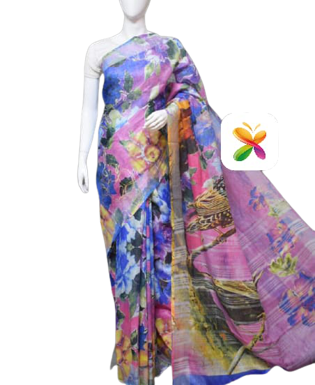 PURE LINEN DIGITAL PRINT SAREE SILK ZONE