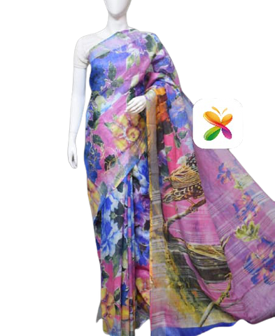 PURE LINEN DIGITAL PRINT SAREE SILK ZONE