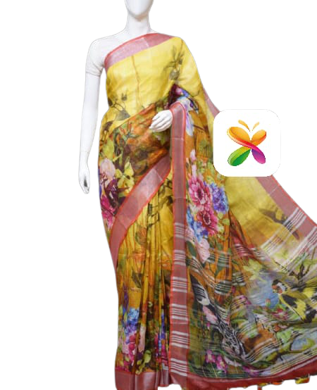 PURE LINEN DIGITAL PRINT SAREE SILK ZONE