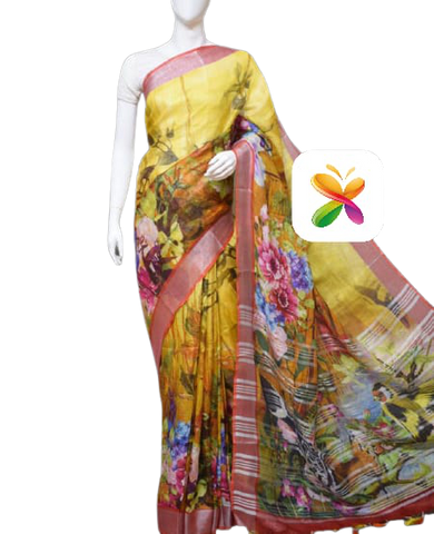 PURE LINEN DIGITAL PRINT SAREE SILK ZONE