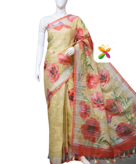 PURE LINEN DIGITAL PRINT SAREE SILK ZONE