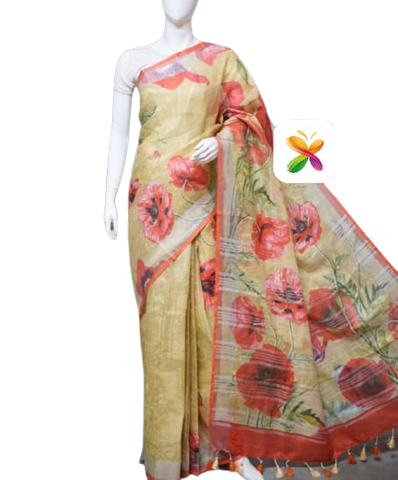 PURE LINEN DIGITAL PRINT SAREE SILK ZONE