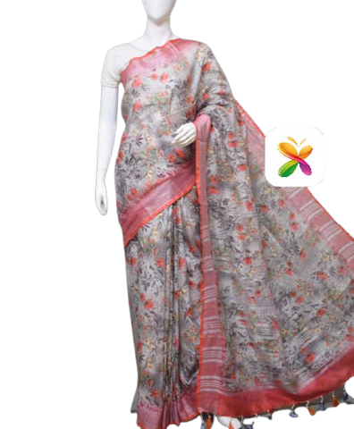 PURE LINEN DIGITAL PRINT SAREE SILK ZONE