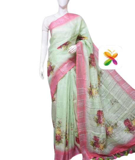 PURE LINEN DIGITAL PRINT SAREE SILK ZONE