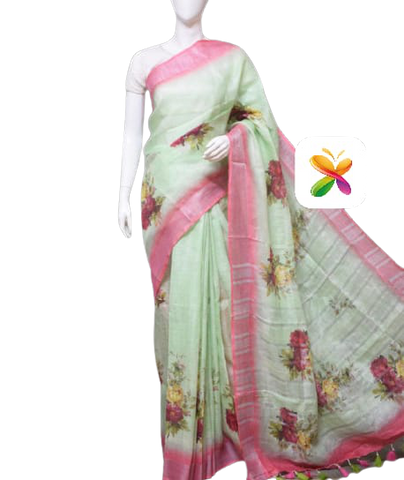 PURE LINEN DIGITAL PRINT SAREE SILK ZONE