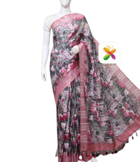 PURE LINEN DIGITAL PRINT SAREE SILK ZONE