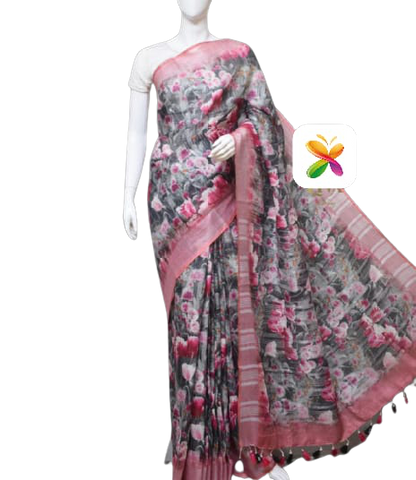 PURE LINEN DIGITAL PRINT SAREE SILK ZONE