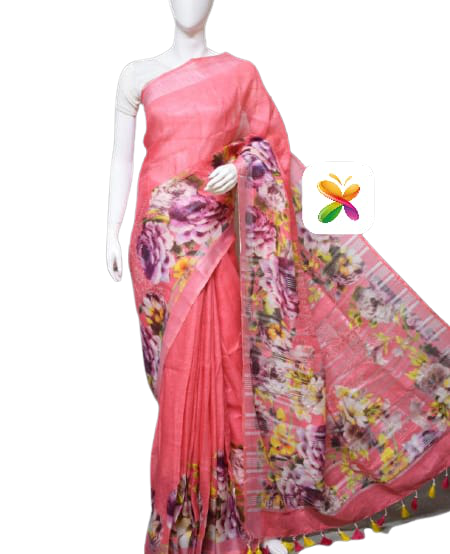 PURE LINEN DIGITAL PRINT SAREE SILK ZONE