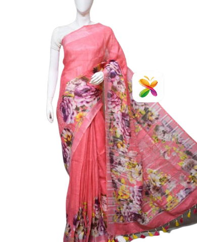 PURE LINEN DIGITAL PRINT SAREE SILK ZONE