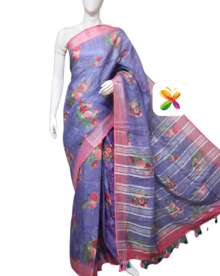 PURE LINEN DIGITAL PRINT SAREE SILK ZONE