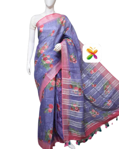 PURE LINEN DIGITAL PRINT SAREE SILK ZONE