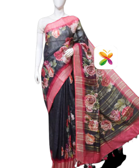 PURE LINEN DIGITAL PRINT SAREE SILK ZONE