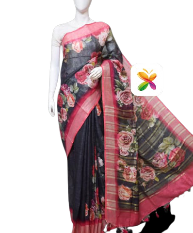 PURE LINEN DIGITAL PRINT SAREE SILK ZONE