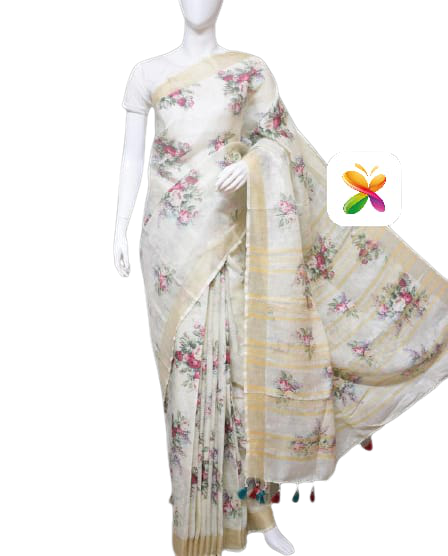 PURE LINEN DIGITAL PRINT SAREE SILK ZONE