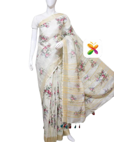 PURE LINEN DIGITAL PRINT SAREE SILK ZONE