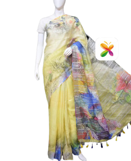 PURE LINEN DIGITAL PRINT SAREE SILK ZONE