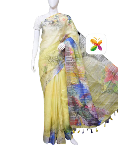 PURE LINEN DIGITAL PRINT SAREE SILK ZONE