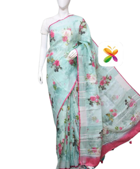 PURE LINEN DIGITAL PRINT SAREE SILK ZONE