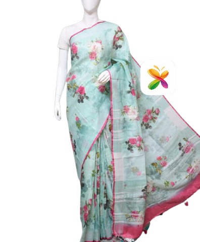 PURE LINEN DIGITAL PRINT SAREE SILK ZONE