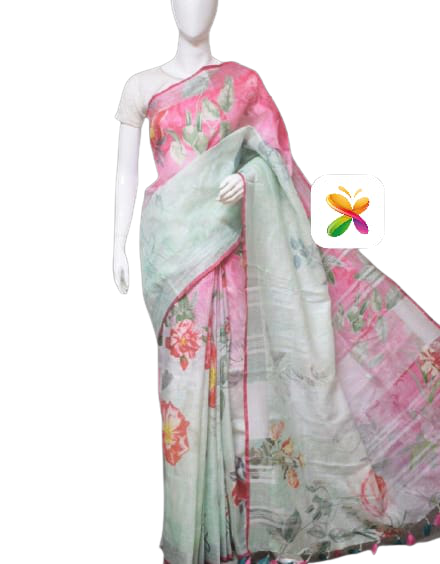 PURE LINEN DIGITAL PRINT SAREE SILK ZONE