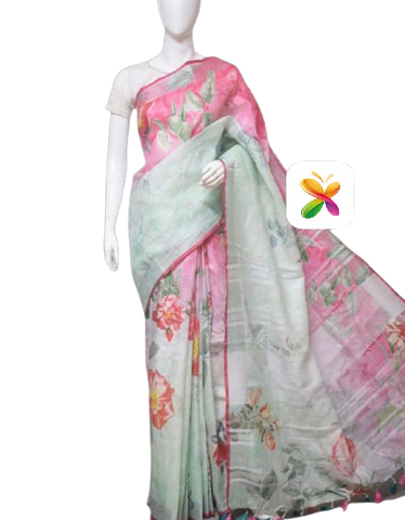 PURE LINEN DIGITAL PRINT SAREE SILK ZONE