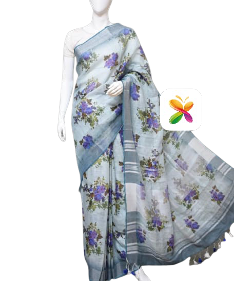 PURE LINEN DIGITAL PRINT SAREE SILK ZONE