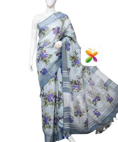 PURE LINEN DIGITAL PRINT SAREE SILK ZONE