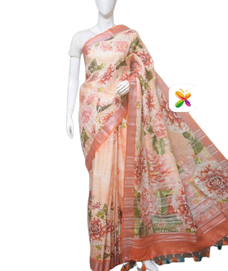 PURE LINEN DIGITAL PRINT SAREE SILK ZONE