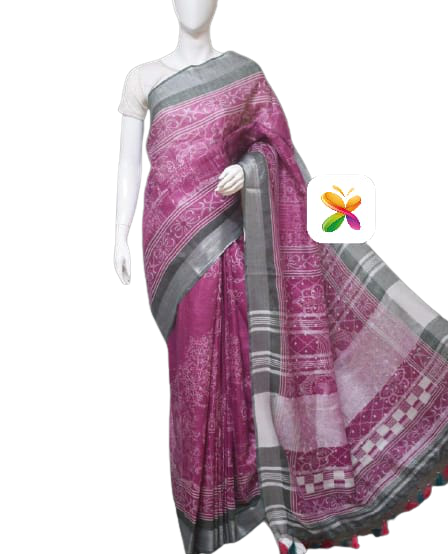 PURE LINEN DIGITAL PRINT SAREE SILK ZONE