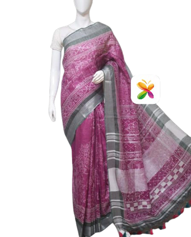 PURE LINEN DIGITAL PRINT SAREE SILK ZONE