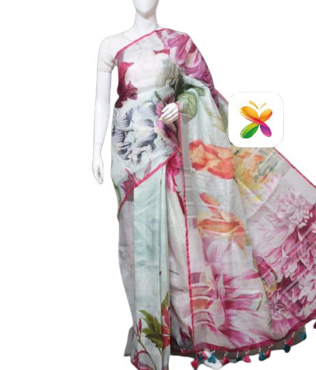 PURE LINEN DIGITAL PRINT SAREE SILK ZONE