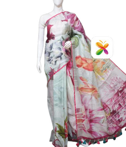 PURE LINEN DIGITAL PRINT SAREE SILK ZONE