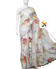 PURE LINEN DIGITAL PRINT SAREE SILK ZONE