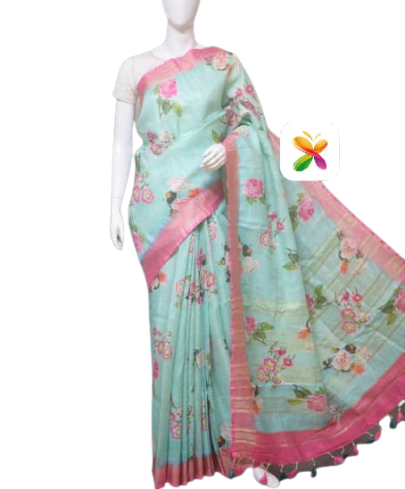 PURE LINEN DIGITAL PRINT SAREE SILK ZONE