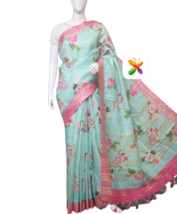 PURE LINEN DIGITAL PRINT SAREE SILK ZONE
