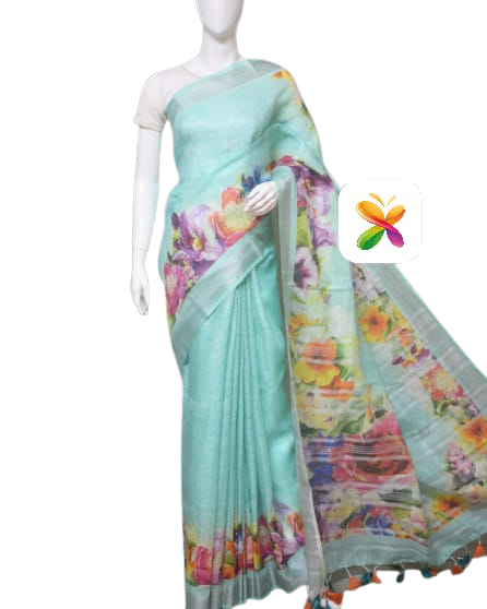 PURE LINEN DIGITAL PRINT SAREE SILK ZONE