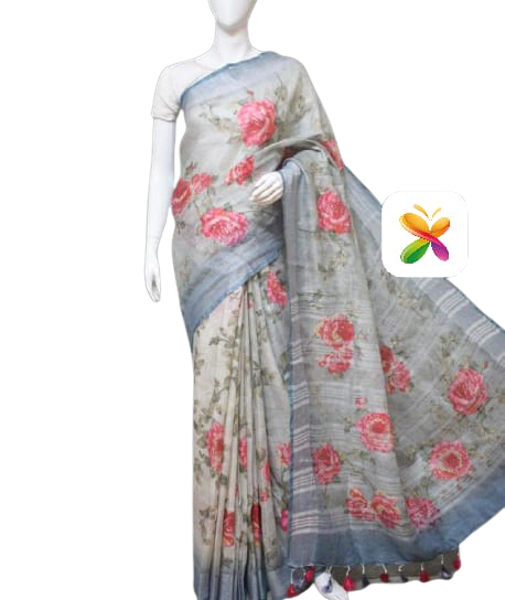 PURE LINEN DIGITAL PRINT SAREE SILK ZONE