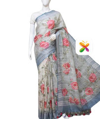 PURE LINEN DIGITAL PRINT SAREE SILK ZONE