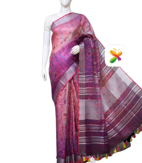 PURE LINEN DIGITAL PRINT SAREE SILK ZONE