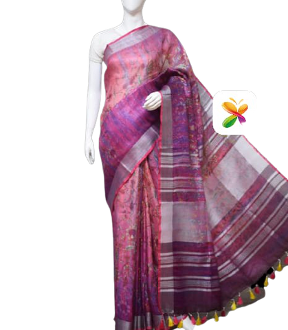 PURE LINEN DIGITAL PRINT SAREE SILK ZONE