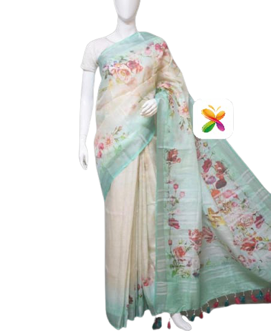 PURE LINEN DIGITAL PRINT SAREE SILK ZONE