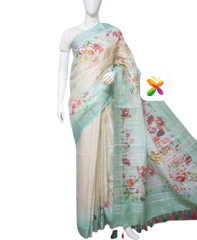 PURE LINEN DIGITAL PRINT SAREE SILK ZONE
