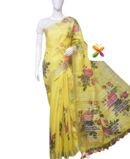 PURE LINEN DIGITAL PRINT SAREE SILK ZONE