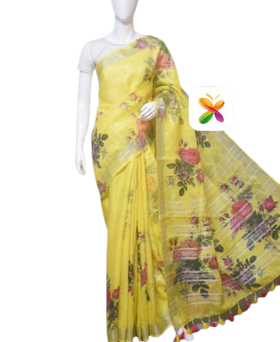 PURE LINEN DIGITAL PRINT SAREE SILK ZONE