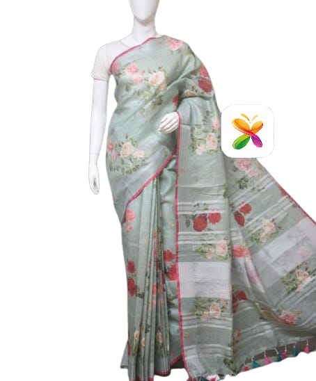 PURE LINEN DIGITAL PRINT SAREE SILK ZONE