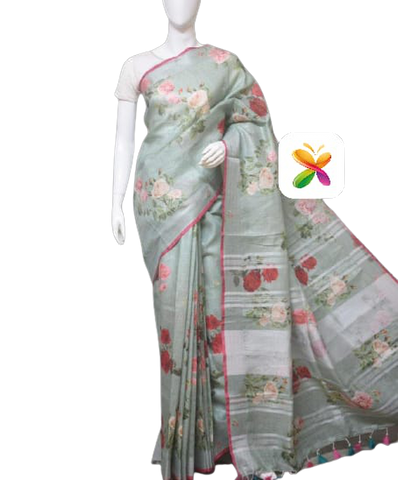 PURE LINEN DIGITAL PRINT SAREE SILK ZONE