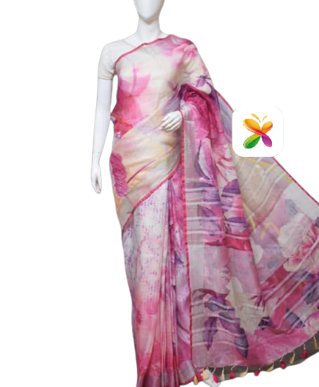 PURE LINEN DIGITAL PRINT SAREE SILK ZONE