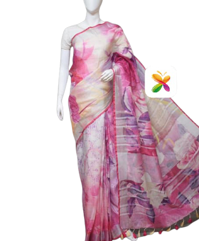 PURE LINEN DIGITAL PRINT SAREE SILK ZONE