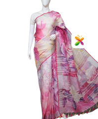 PURE LINEN DIGITAL PRINT SAREE SILK ZONE